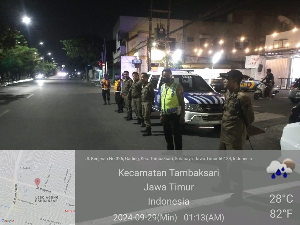 Patroli Rutin Di Jalan Kenjeran Oleh Polsek Tambaksari dalam antisipasi kejahatan malam